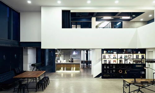 黑白灰艺术空间 旋转楼梯、心电图墙面与摄影扩印的创意融合